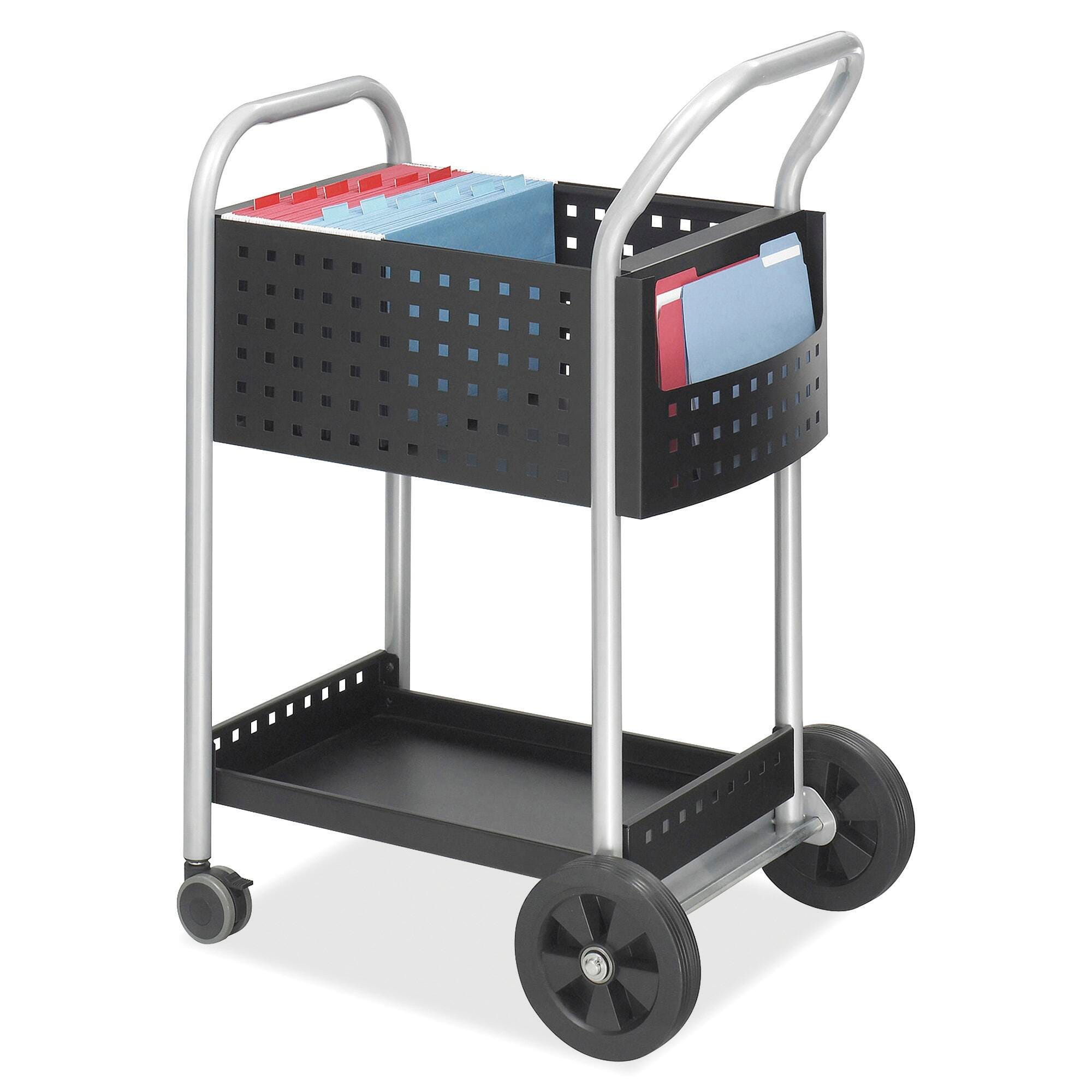 Safco Mail Cart with Side Pocket, 22 in W X 27 in D X 40-1/2 in H, 300 lb, Steel, Black, Powder Coated, Item Number 1333024